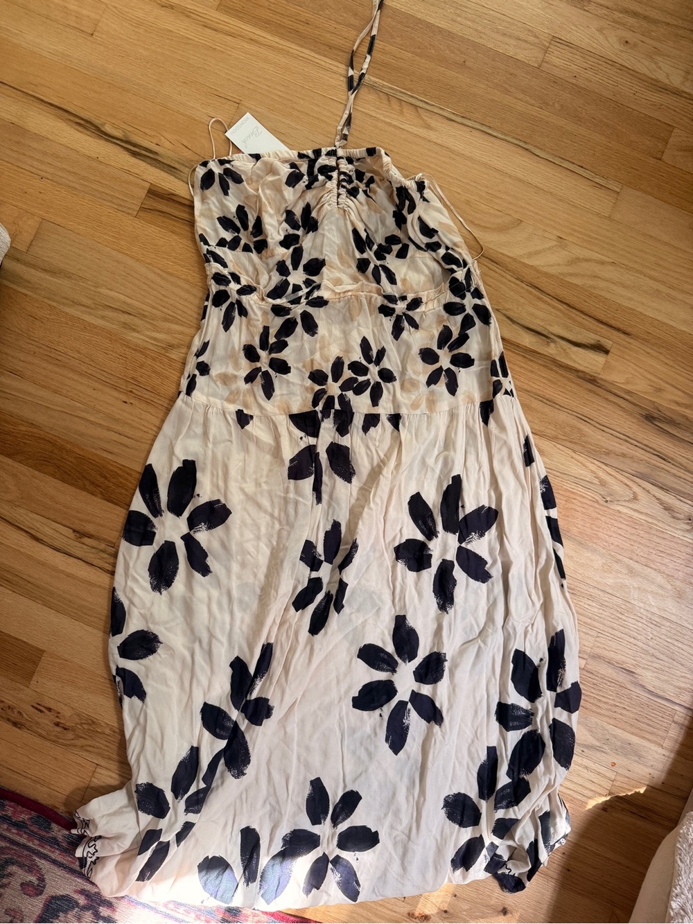 Monsoon Beach Cream Dress with Black Floral Print